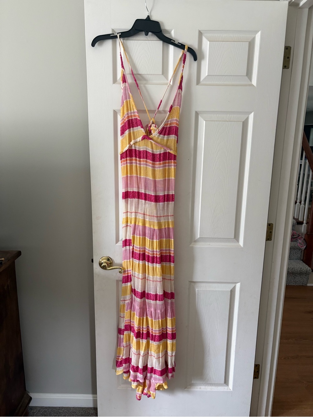 Ramy Brook Pink, Yellow & Cream Striped Maxi Dress